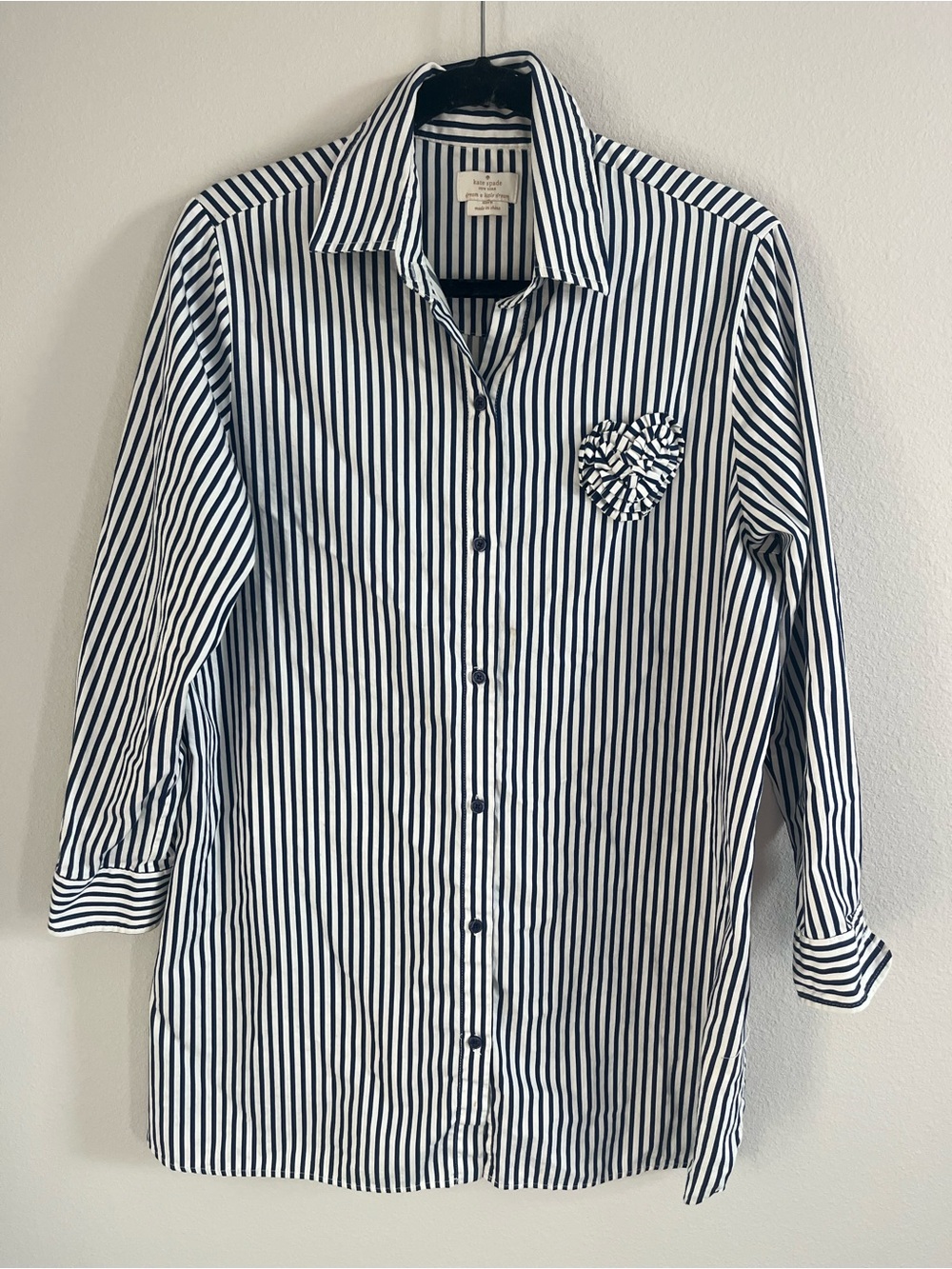 Kate Spade Dream a Little Dream Navy Stripe Pajama Top Medium Heart Detail